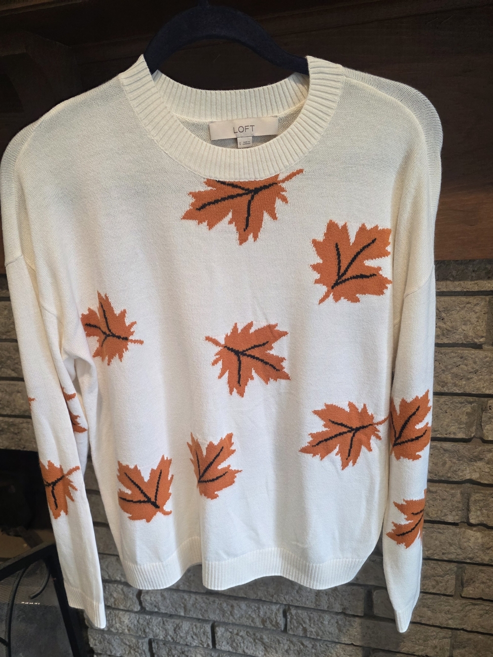 LOFT Cream Sweater with Orange Leaf Pattern - Picture 2 of 5